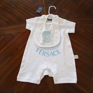 AUTHENTIC Versace | Kid's Medusa Romper & Bib Bundle | White & Blue